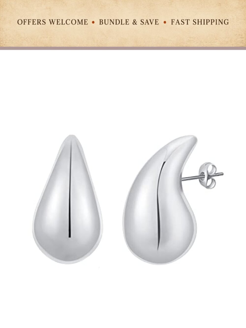 Chunky Gold Hoop Earrings Teardrop Dangle Lightweight Hypoallergenic